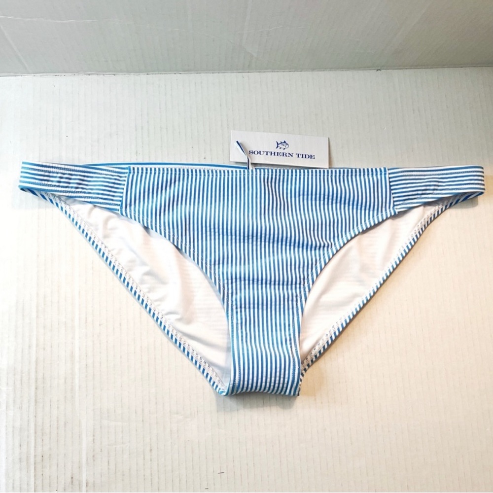 NWT Southern Tide Deanna Seersucker Bikini Bottoms in Boat Blue Size XL
